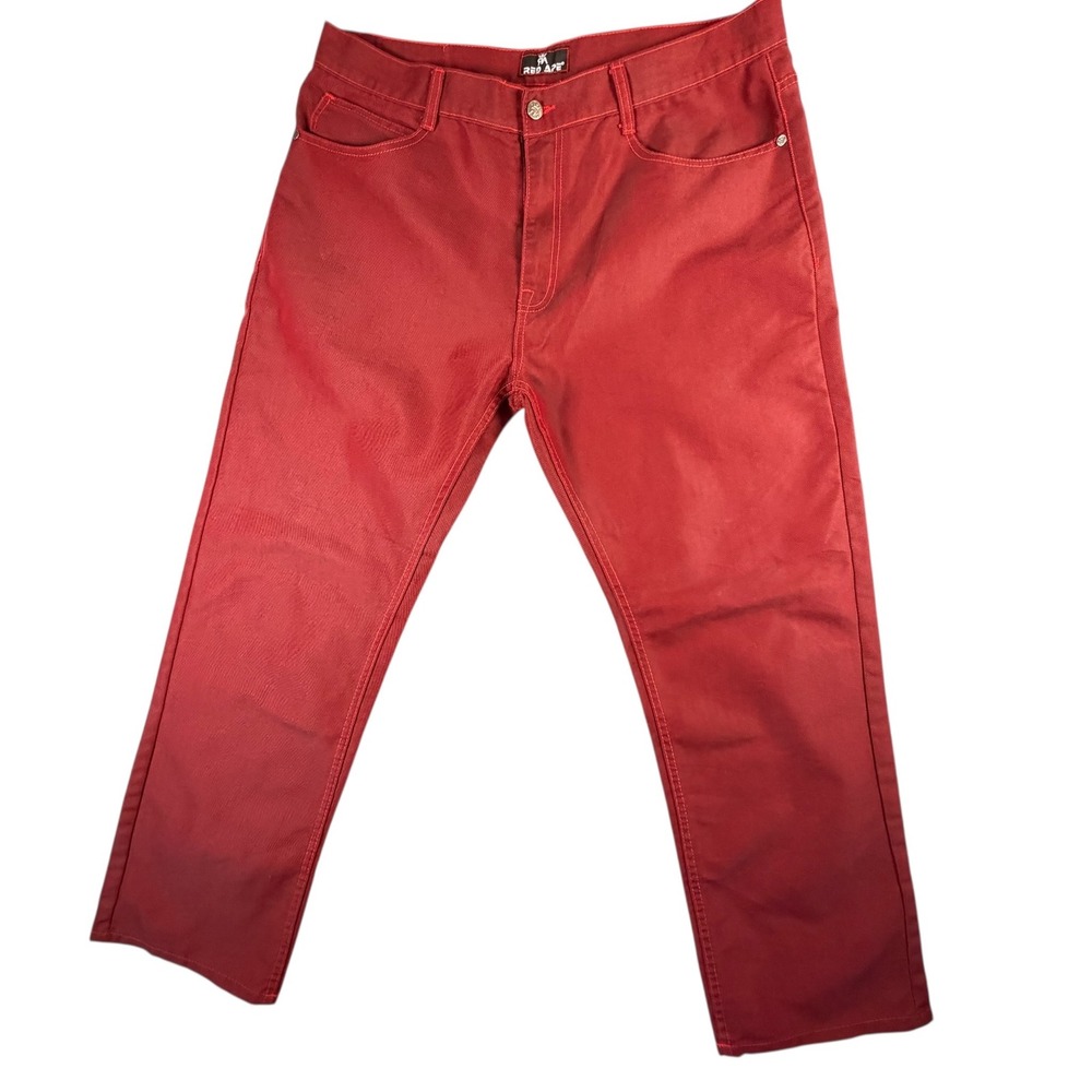 Red Ape Jeans Men 40 Red Excellent‎ Straight Leg Embroidered Streetwear Hip Hop